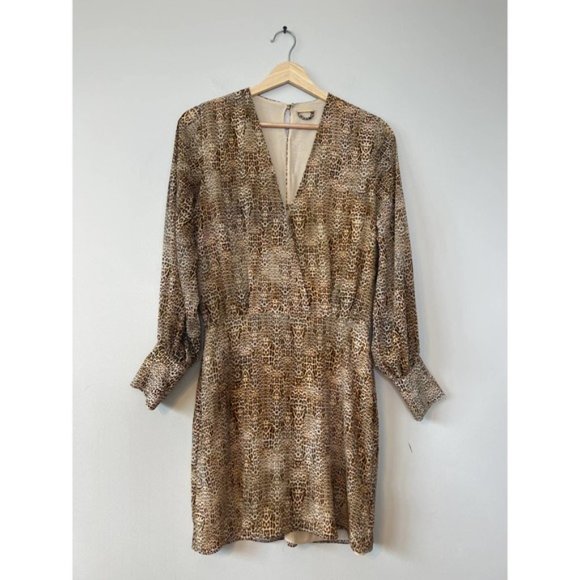 Alexis Dula Animal Print Lined Blouson Mini Dress Women's Brown Size: XS NWOT - Picture 2 of 8